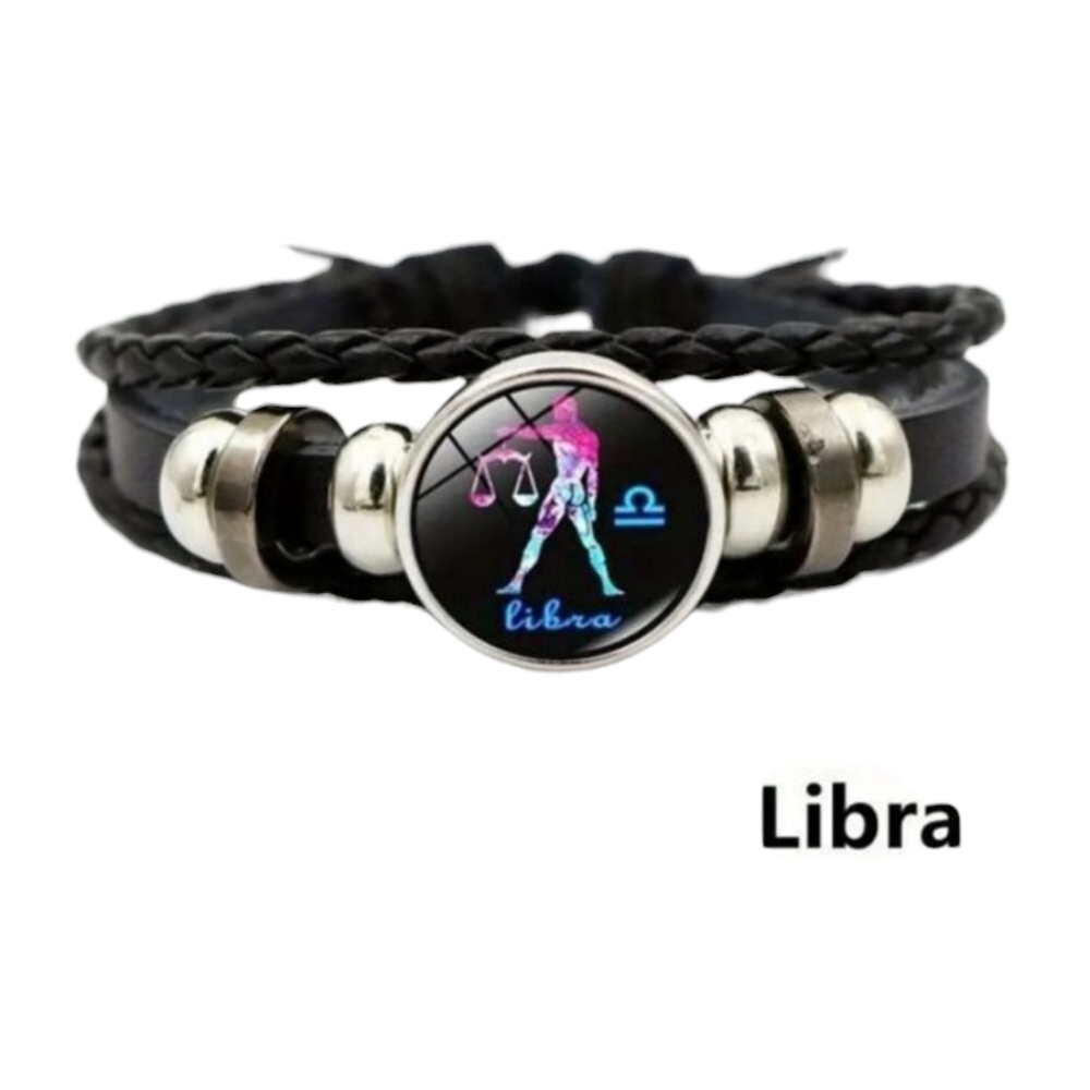 Libra Zodiac Bracelet Handwoven Wax Rope and Leather Unisex